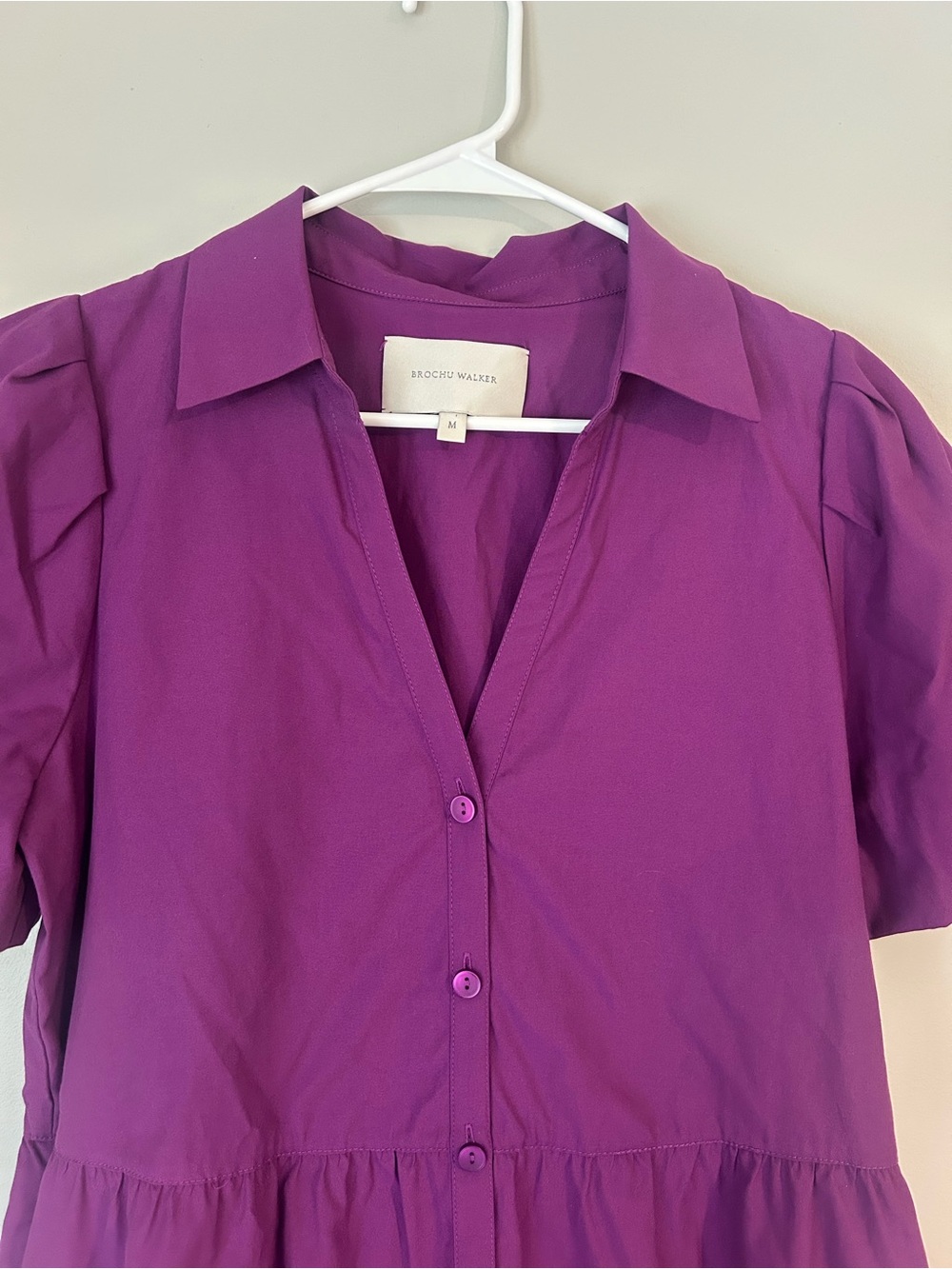 Brochu Walker Havana Mini Dress in Purple Cotton Blend Tiered Puff Sleeves Sz M - Picture 5 of 11